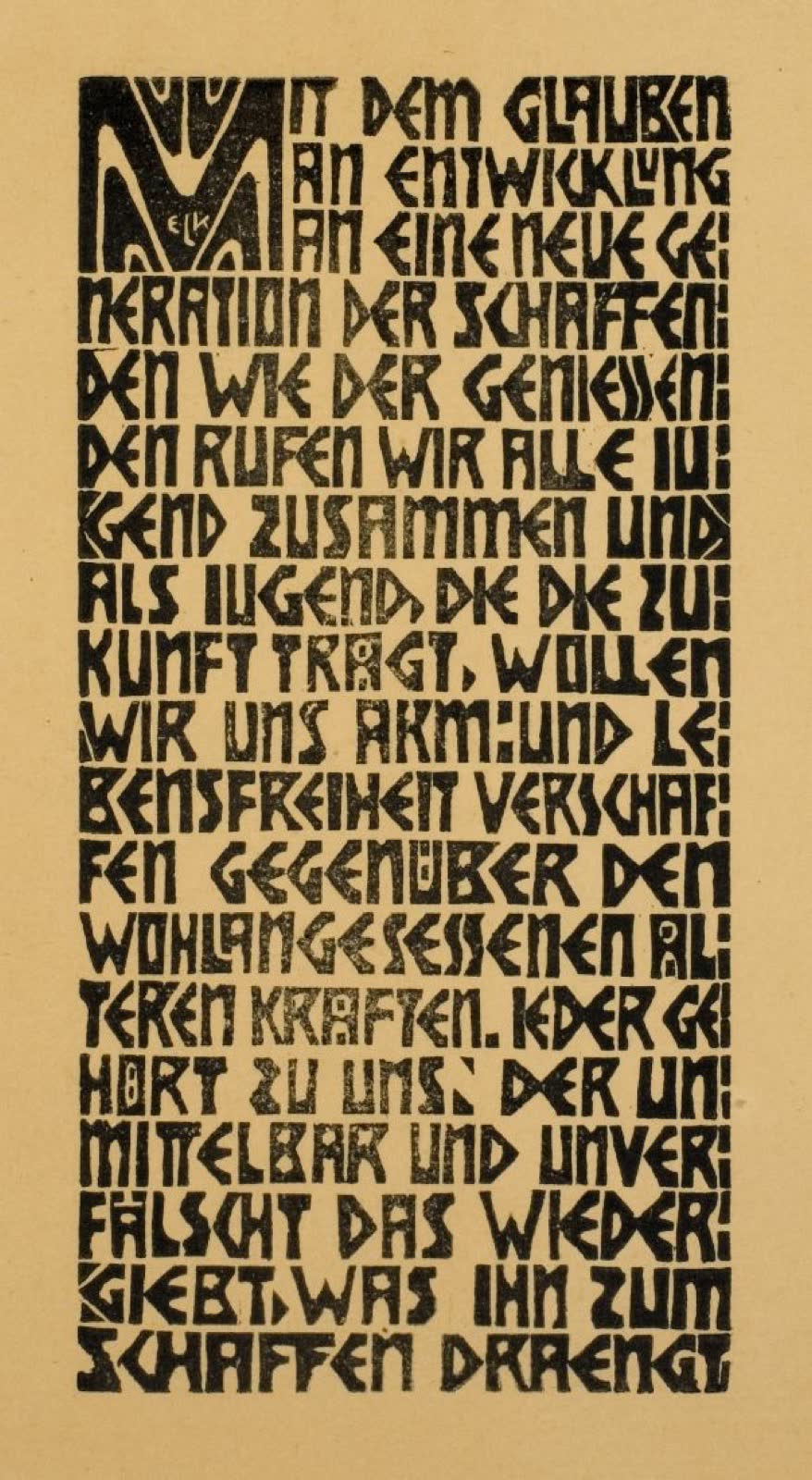 Programm der Brücke, Holzschnitt von Ernst Ludwig Kirchner